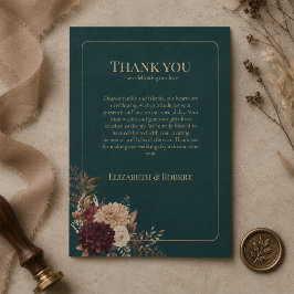 Tarjeta de agradecimiento de boda gótica floral az