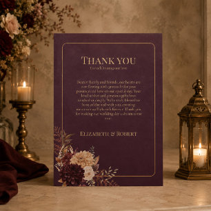 Tarjeta de agradecimiento de boda gótica floral de
