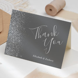 Tarjeta de agradecimiento de boda gris con borde d