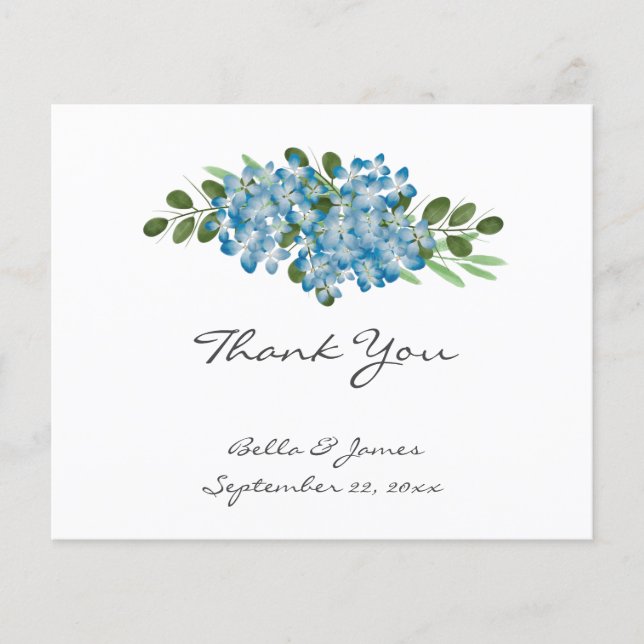 Tarjeta de agradecimiento de Boda Hidrangea Azul P (Anverso)