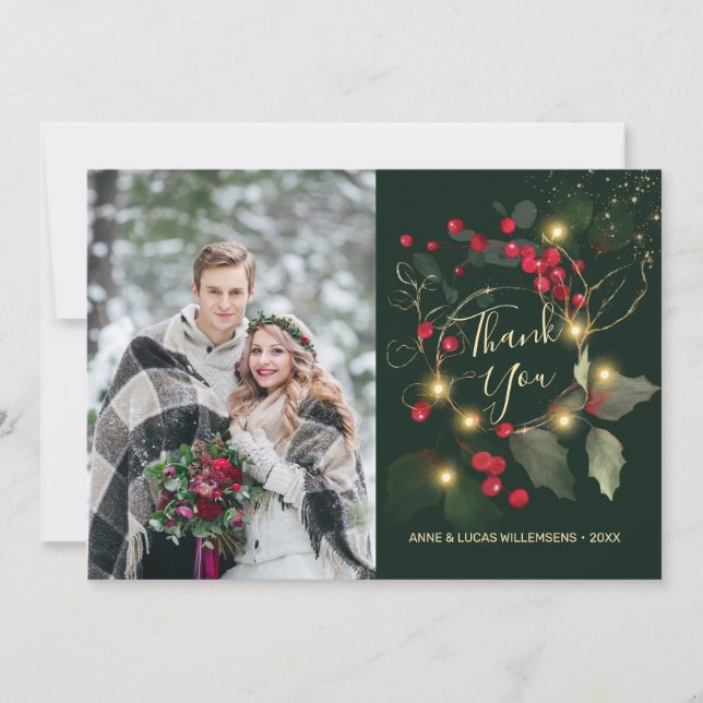 Tarjeta de agradecimiento de boda Hojas verdes Bay (Anverso)