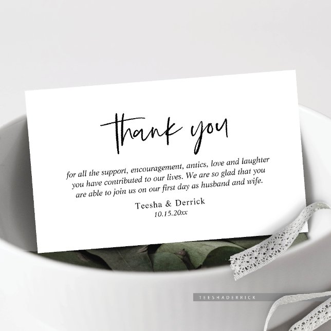 Tarjeta de agradecimiento de boda, Inclusión de gu (Wedding Thank you, Modern Casual minimalist Simple Script Enclosed Card)