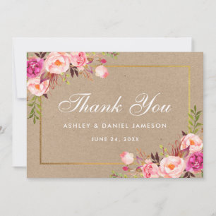 Tarjeta de agradecimiento de boda Kraft Floral Pin