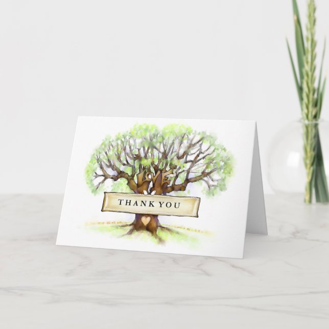 Tarjeta de agradecimiento de boda Love Tree (Anverso)