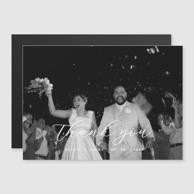 Tarjeta de agradecimiento de boda magnética con fo (Anverso/Reverso)