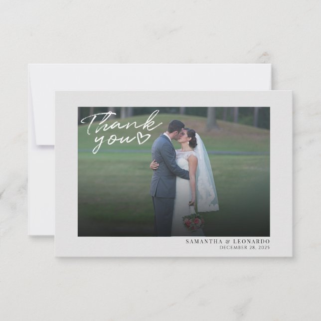 Tarjeta de agradecimiento de Boda manuscrito fotog (Anverso)
