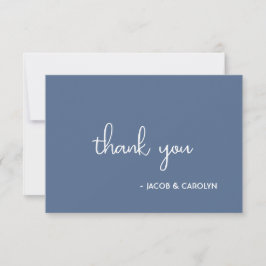Tarjeta de agradecimiento de boda minimalista azul