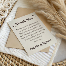 Tarjeta de agradecimiento de boda minimalista boho
