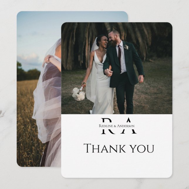 Tarjeta de agradecimiento de boda minimalista con  (Anverso / Reverso)