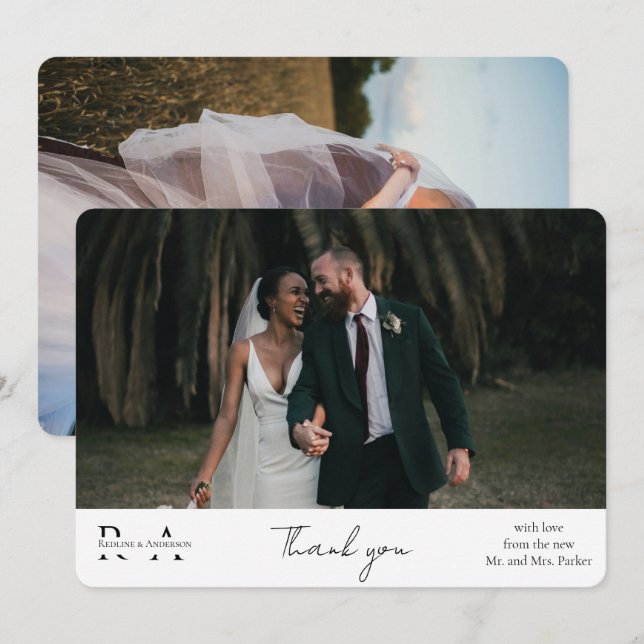 Tarjeta de agradecimiento de boda minimalista con  (Anverso / Reverso)