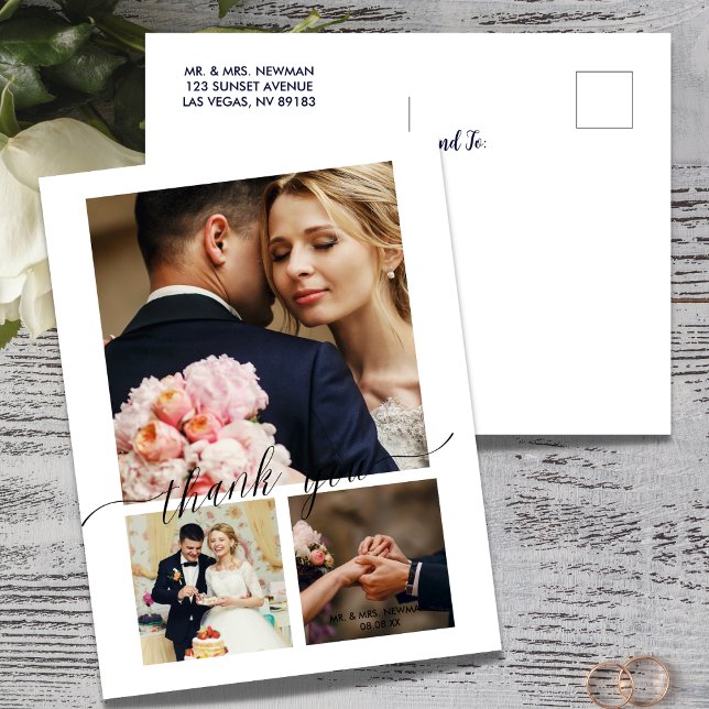 Tarjeta de agradecimiento de boda minimalista con  (Subido por el creador)