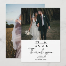 Tarjeta de agradecimiento de boda minimalista con