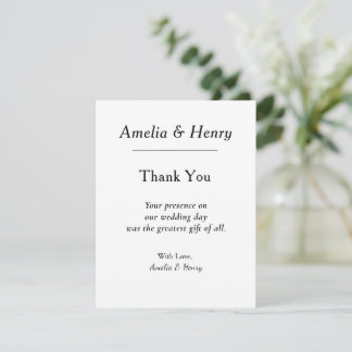 Tarjeta de agradecimiento de boda minimalista eleg