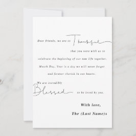 Tarjeta de agradecimiento de boda minimalista en b