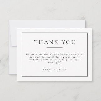 Tarjeta de agradecimiento de boda minimalista en b