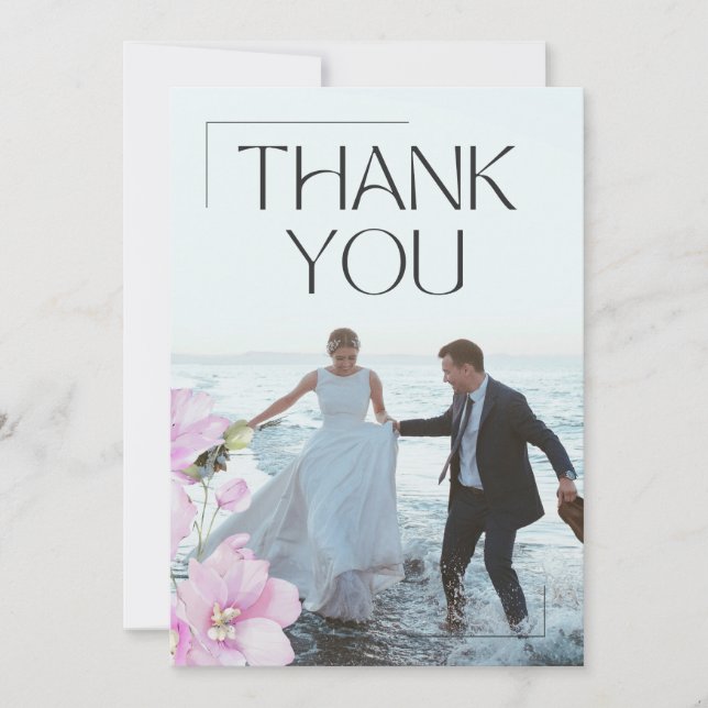 Tarjeta de agradecimiento de boda minimalista flor (Anverso)