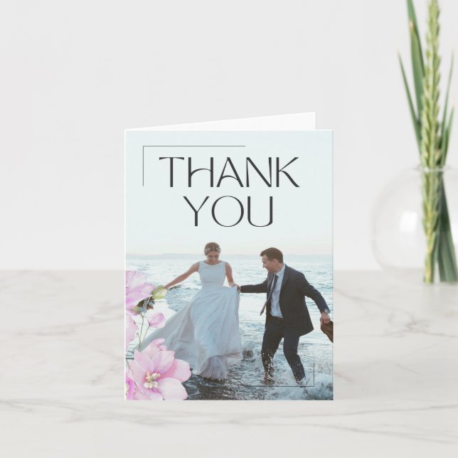 Tarjeta de agradecimiento de boda minimalista flor (Anverso)