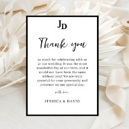 Tarjeta de agradecimiento de boda minimalista para