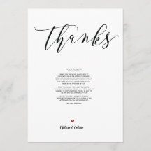Tarjeta de agradecimiento de boda moderna