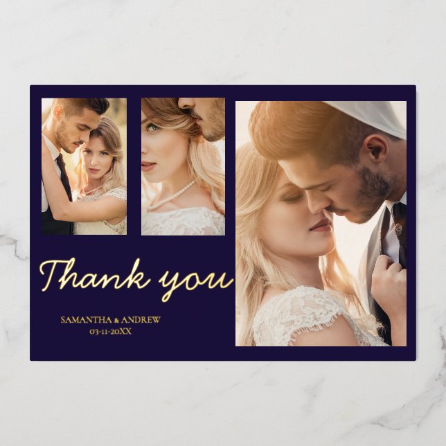 Tarjeta de agradecimiento de boda moderna azul mar (Anverso)