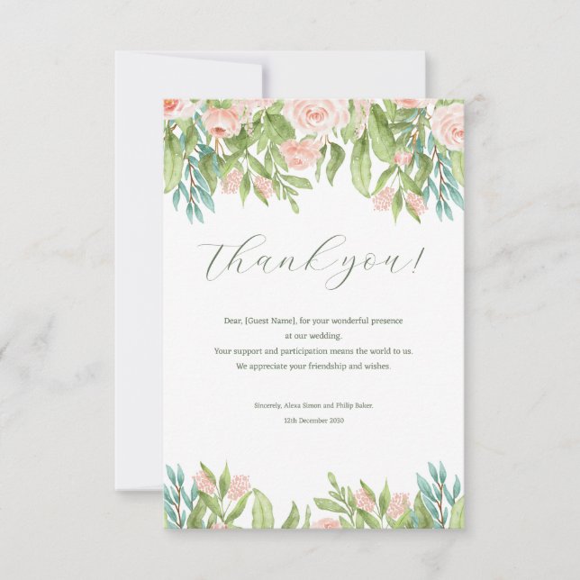 Tarjeta de agradecimiento de boda moderna blanca r (Anverso)