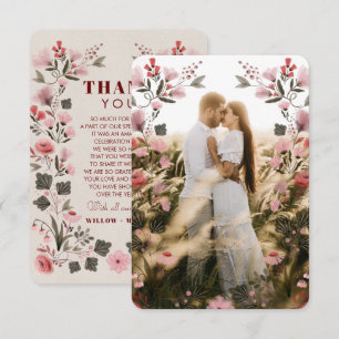 Tarjeta de agradecimiento de boda moderna boho fol
