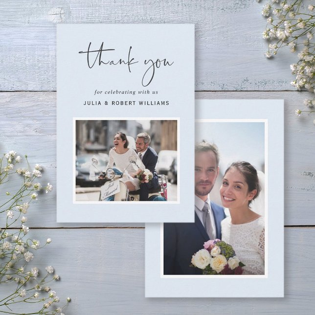 Tarjeta de agradecimiento de boda moderna con 2 fo (Front & Back)