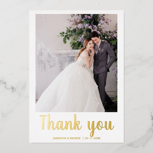 Tarjeta de agradecimiento de boda moderna con 2 fo (Anverso)