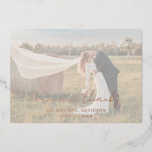 Tarjeta de agradecimiento de boda moderna con foto (Anverso)