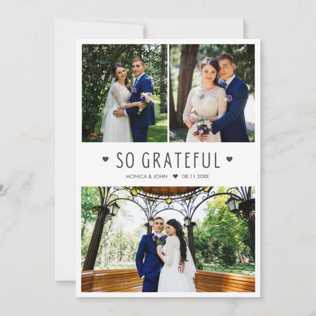 Tarjeta de agradecimiento de boda moderna con foto (Anverso)