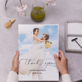 Tarjeta de agradecimiento de boda moderna con guió