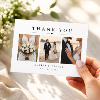 Tarjeta de agradecimiento de boda moderna con tres