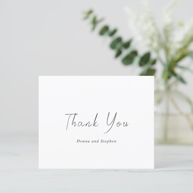 Tarjeta de agradecimiento de boda moderna en blanc (Anverso de pie)