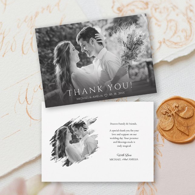 Tarjeta de agradecimiento de boda moderna en blanc ( Black & White Wedding Thank You Card)