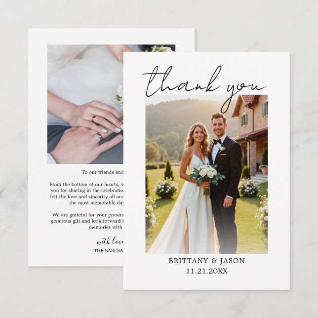 Tarjeta de agradecimiento de boda moderna personal (Anverso / Reverso)