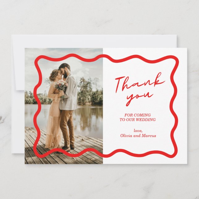 Tarjeta de agradecimiento de boda moderna roja sim (Anverso)