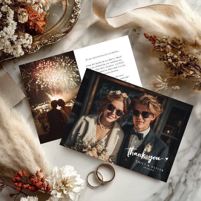Tarjeta de agradecimiento de boda moderna y cool (Subido por el creador)