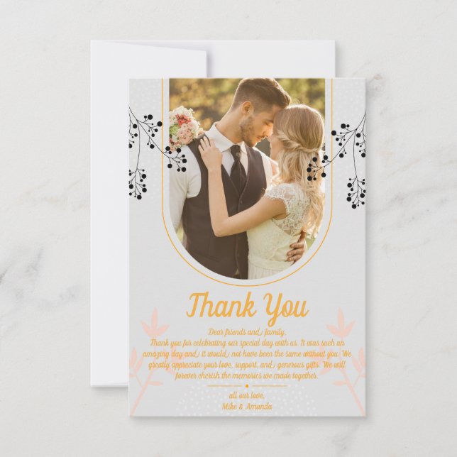 Tarjeta De Agradecimiento De Boda Moderno Y Person (Anverso)
