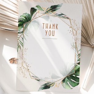 Tarjeta de agradecimiento de boda Monstera verde y