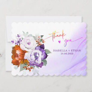 Tarjeta de agradecimiento de boda Morado y Naranja