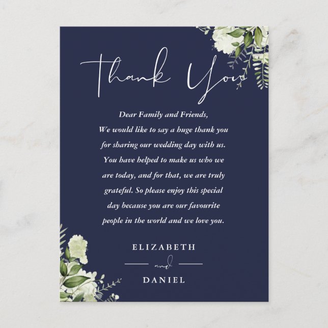 Tarjeta de agradecimiento de boda Navy Blue Greene (Anverso)