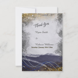 Tarjeta de agradecimiento de boda Navy Silver Gold