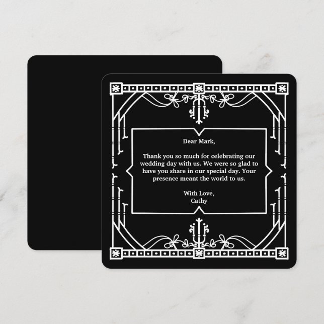 Tarjeta de agradecimiento de boda negra (Anverso / Reverso)