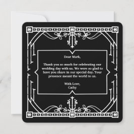Tarjeta de agradecimiento de boda negra