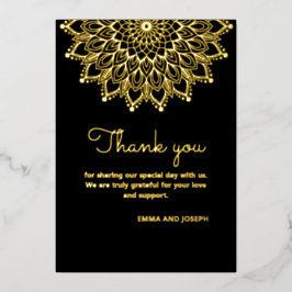 Tarjeta de agradecimiento de boda negra ornamentad