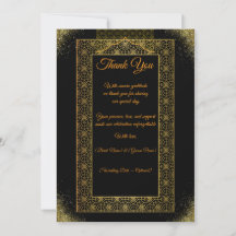 Tarjeta de agradecimiento de boda negra y dorada |