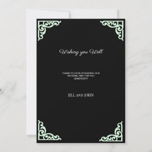 Tarjeta de agradecimiento de boda negro verde