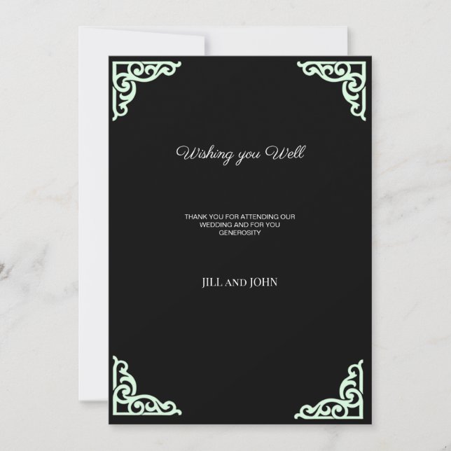 Tarjeta de agradecimiento de boda negro verde (Anverso)