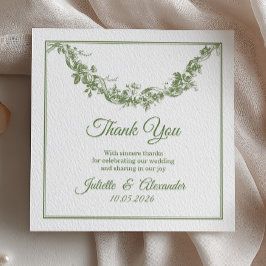 Tarjeta de agradecimiento de boda Olive Sage Toile