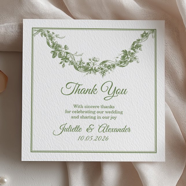 Tarjeta de agradecimiento de boda Olive Sage Toile (Subido por el creador)